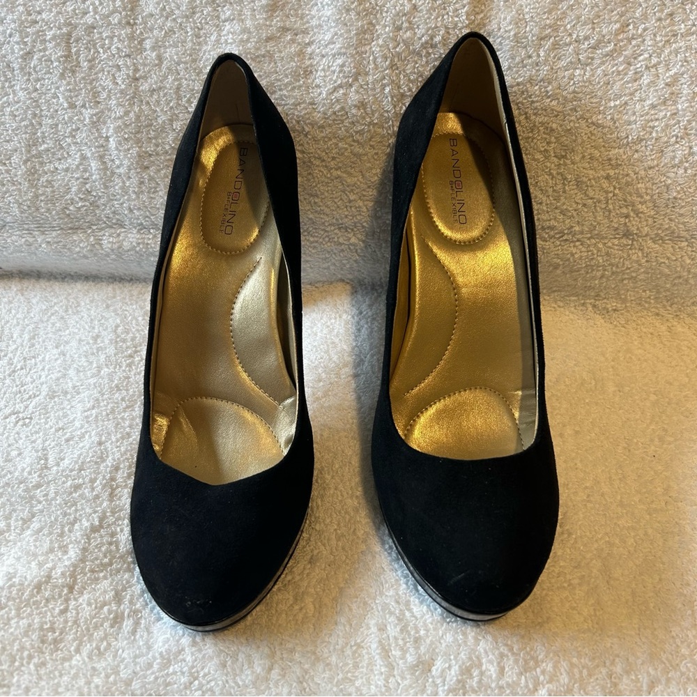 Bandalino new, platform suede black heels, size 9.5